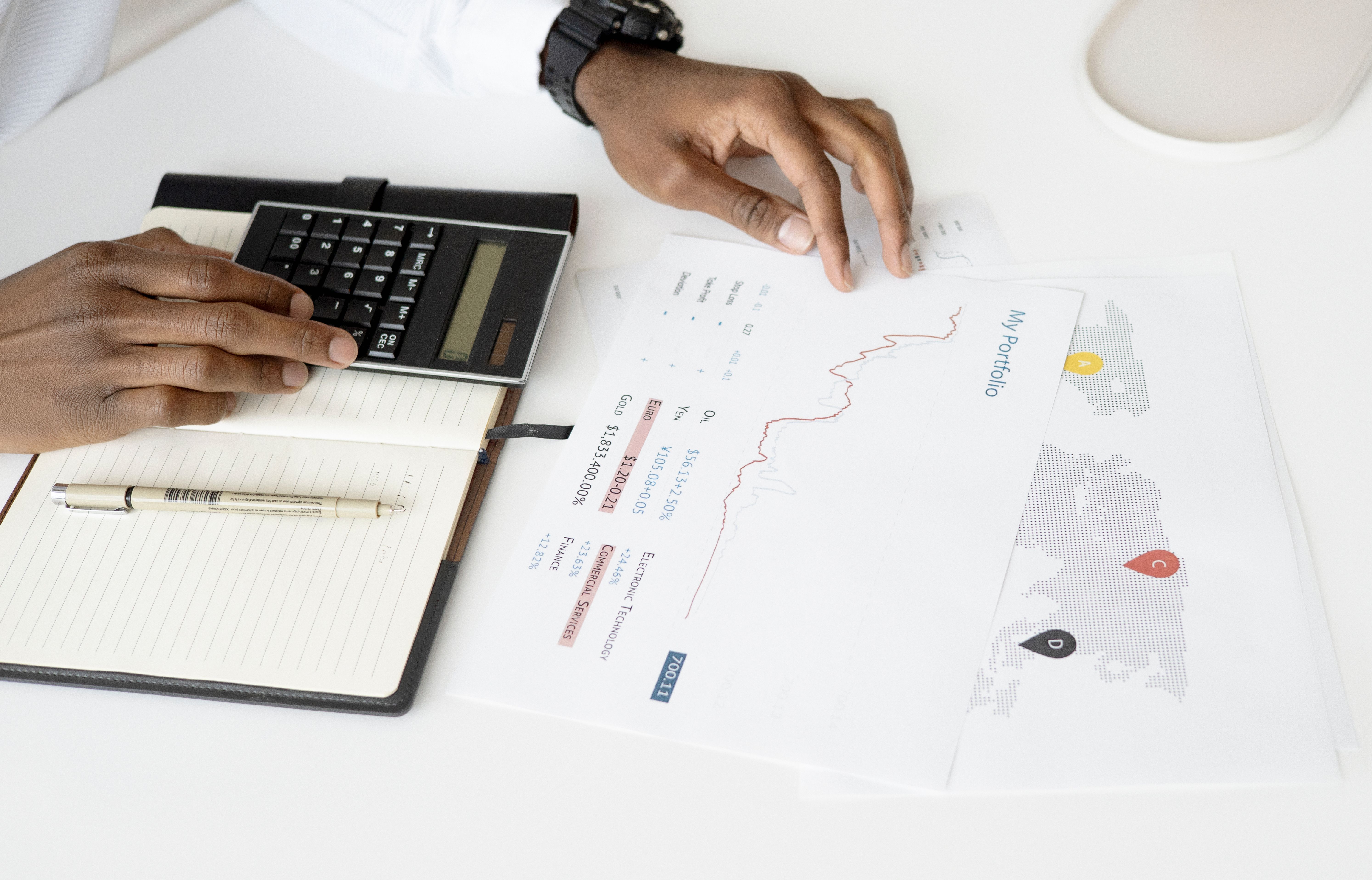 Análise de relatórios financeiros com calculadora